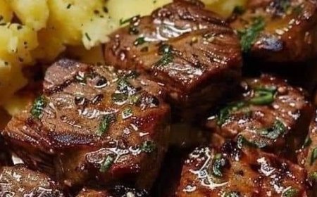 Garlic Butter Steak Bites and Cheesy Smashed Potatoes