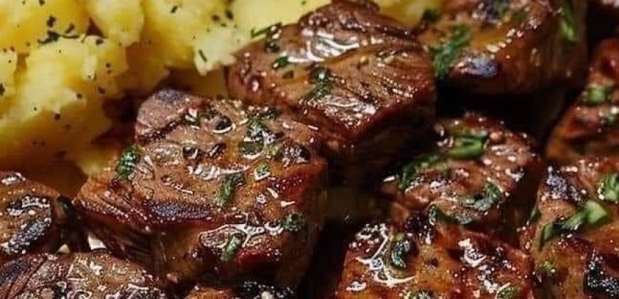 Garlic Butter Steak Bites and Cheesy Smashed Potatoes