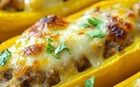 Stuffed Banana Peppers with Meat and Cheese
