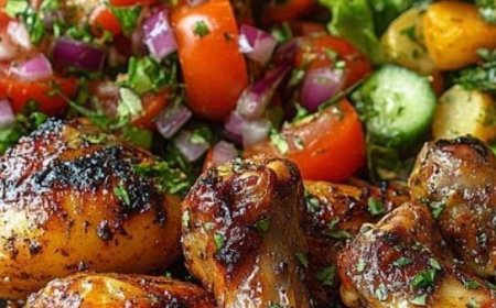 Glazed Chicken Drumsticks with Fresh Tomato and Cucumber Salad