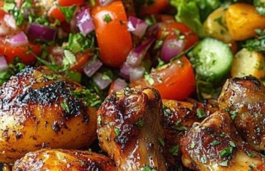 Glazed Chicken Drumsticks with Fresh Tomato and Cucumber Salad