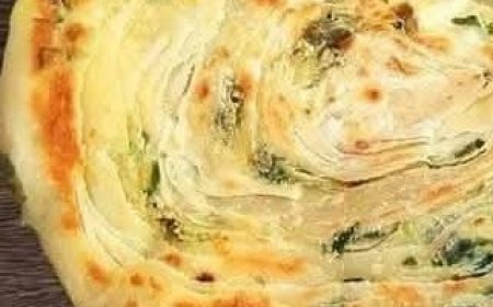 Flatbread with Green Onions and Spinach Made at Home