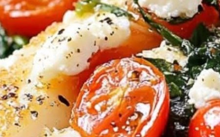 Baked Cod with Spinach Feta and Tomatoes