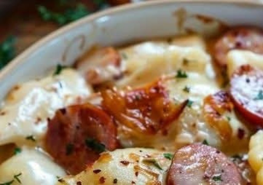 Crockpot Pierogi Casserole with Kielbasa