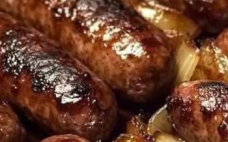 Oven Braised Beer Brats with Caramelized Onions and Apples