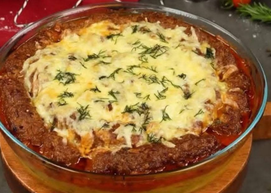 Baked Meat and Potato Casserole with Tomato Sauce