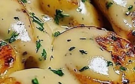 Golden Pan-Seared Potatoes with Creamy Garlic Sauce