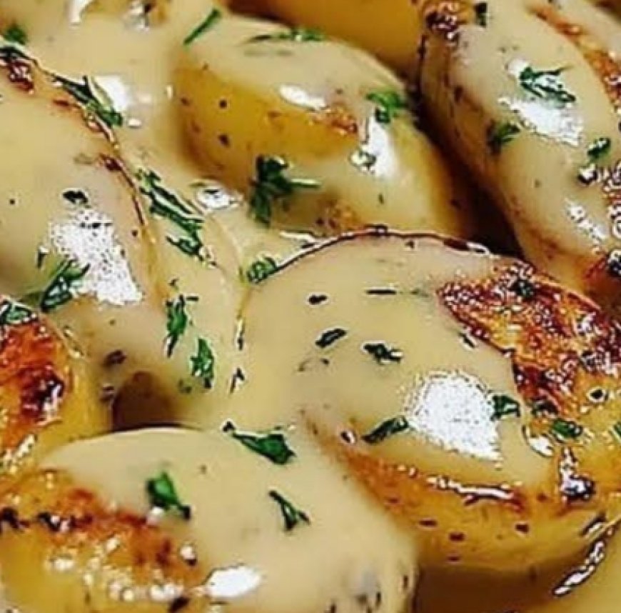 Golden Pan-Seared Potatoes with Creamy Garlic Sauce